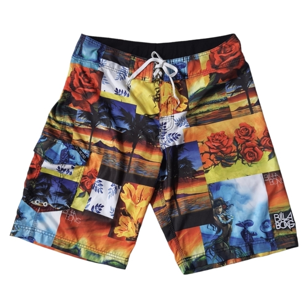 BILLABONG Boardshorts Hawaiian Girl Rose Sunset Graphic Mens Size 36